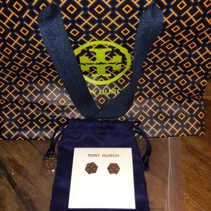 Real Tory Burch Logo Stud Earrings